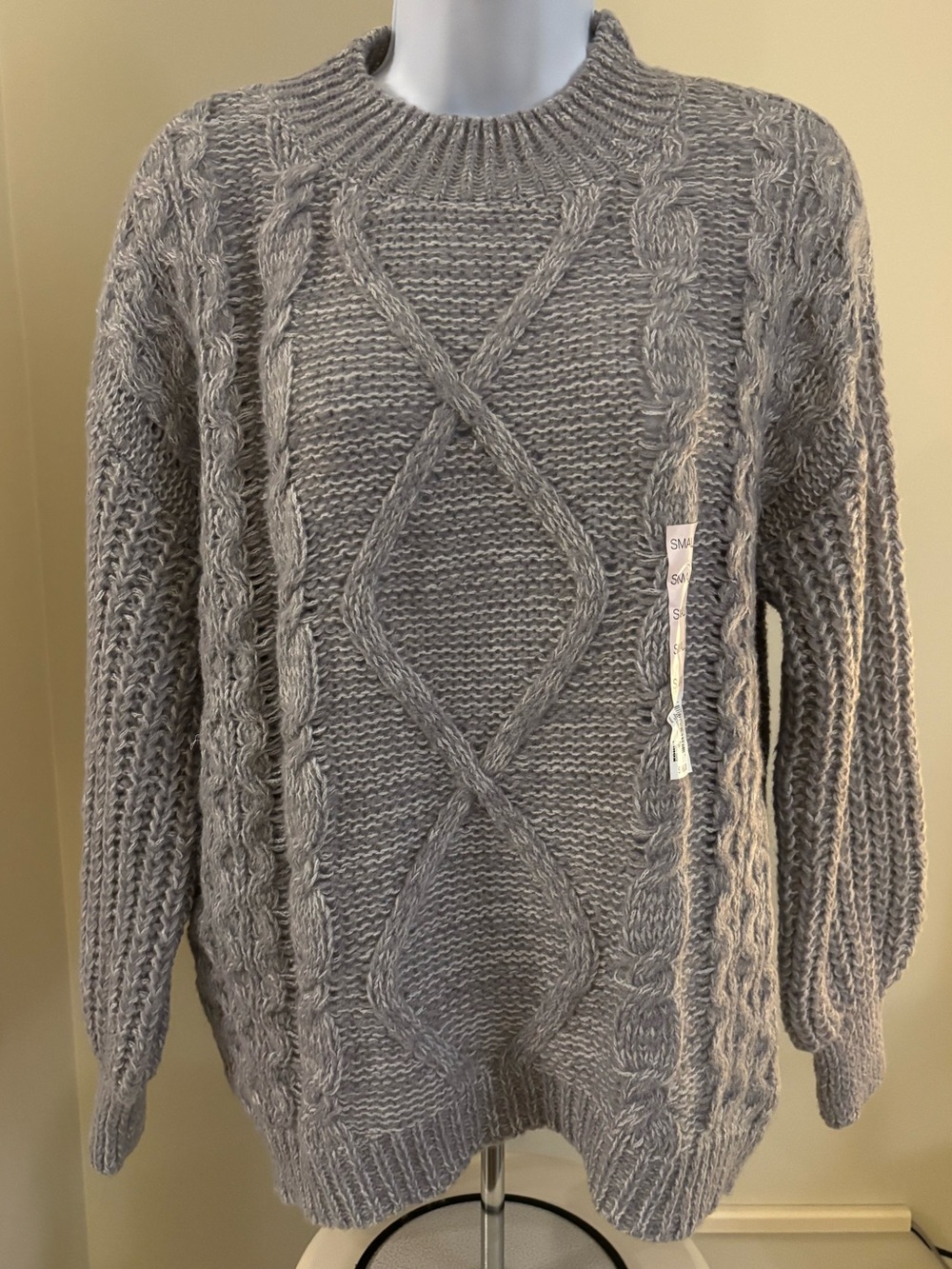 SO Gray Cable Knit Crewneck Sweater